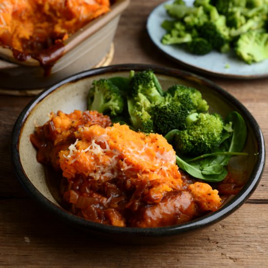Sausage & Sweet Potato Mash Pie - Recipe photo by waffleandwhisk