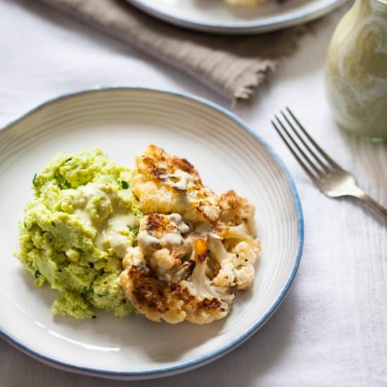 Cauliflower steaks & edamame mash - Recipe photo by thefullhelping
