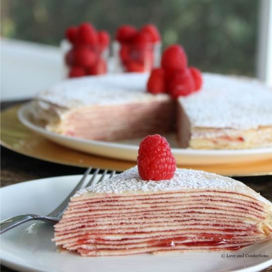 Cream Cheese & Raspberry Crepe Cake - Recipe photo by love-confections