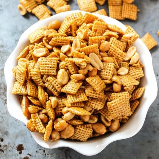 Easy Microwave Pay Day Chex-Mix - Recipe photo by layersofhappiness