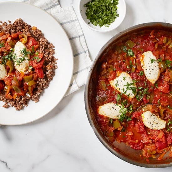 Shakshuka with Tofu Dumplings - Recipe photo by purplecarrot