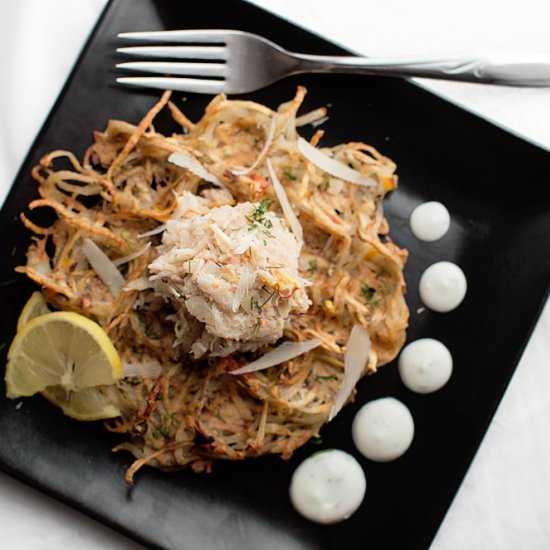 Potato Waffles with a Crab Topping - Recipe photo by thatsquareplate