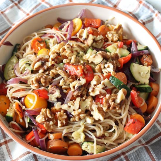 Roasted Summer Veggie Pasta | gf, v - Recipe photo by Thoroughly Nourished Life