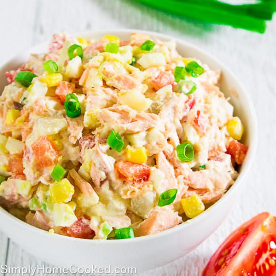 Potato Salad with Baked Salmon - Recipe photo by simplyhomecooked