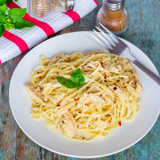 Linguine with Chicken Carbonara - Recipe photo by Priyanka DK