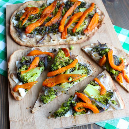 Roasted Vegetable Flatbread Pizza - Recipe photo by frugalnutrition