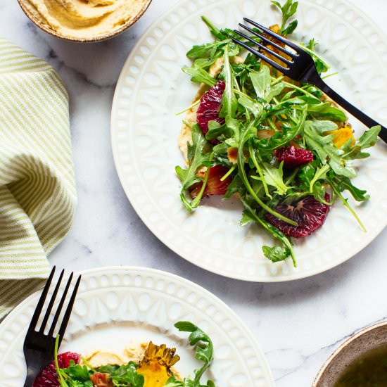 Arugula Salad with Hummus - Recipe photo by Kitchen Konfidence