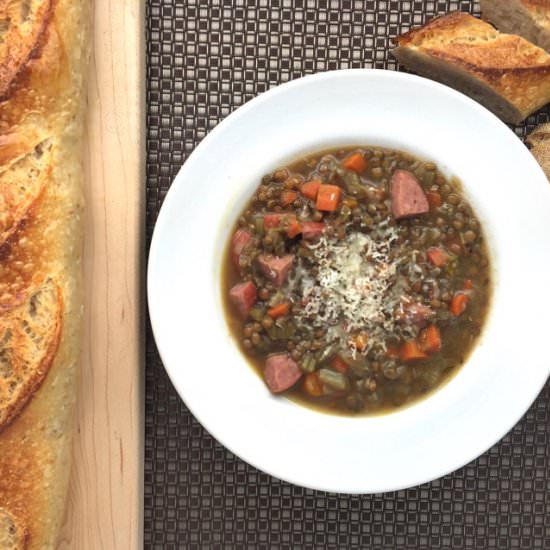 Lentil Kielbasa Soup - Recipe photo by thebrookcook.wordpress.com