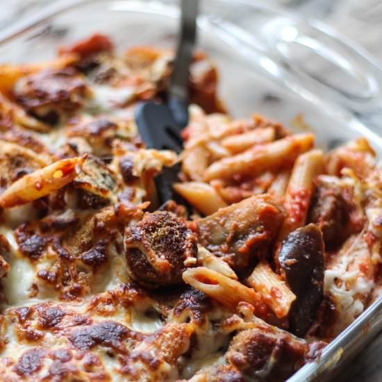 Baked Penne with Eggplant & Sausage - Recipe photo by TheBlissfulBalance