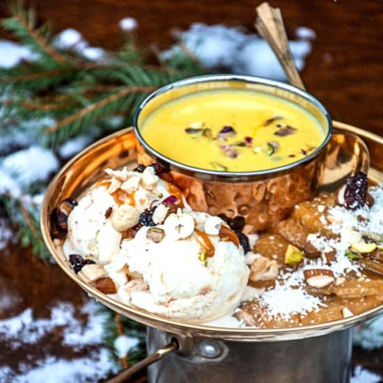 Caramelized Banana With Nuts And Mango Yogurt - Recipe photo by Anu@MyGingerGarlicKitchen