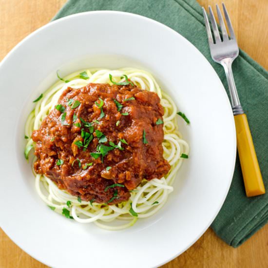 Crock Pot Turkey Bolognese Sauce with Zucchini Noodles - Recipe photo by Cook Eat Well