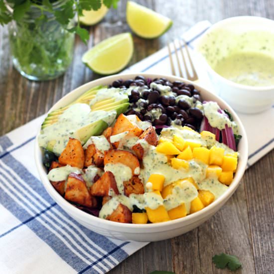 Mango Sriracha Potato Veggie Bowls - Recipe photo by toaster oven love