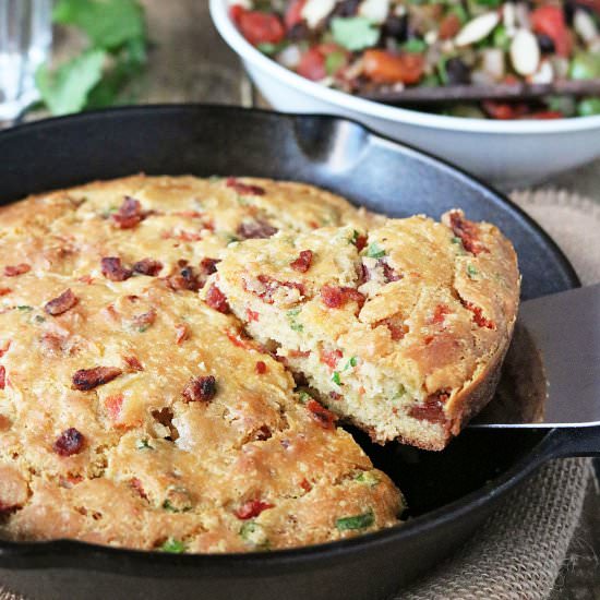 Tomato Bacon Skillet Bread - Recipe photo by SavorySpin