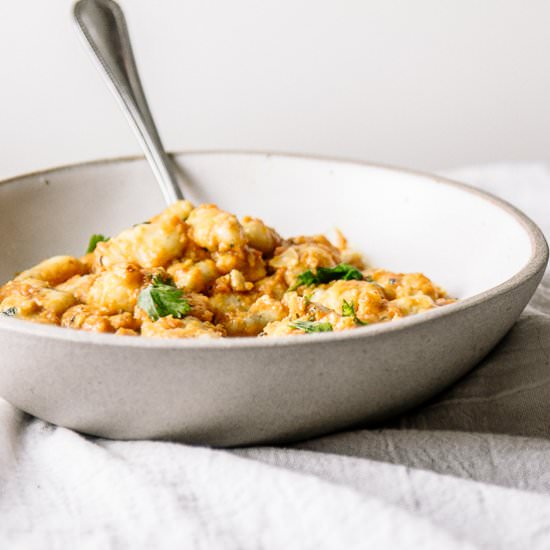 Parsnip Gnocchi with Carrot Romesco - Recipe photo by rootingthesun
