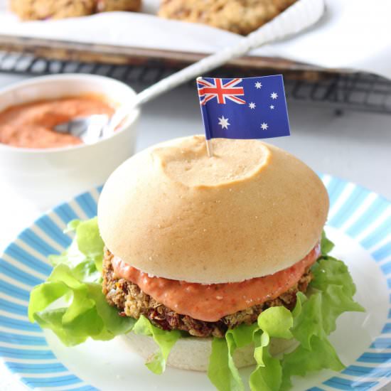 Chickpea & Sundried Tomato Burger - Recipe photo by Thoroughly Nourished Life