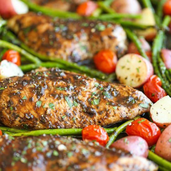 One Pan ​Honey Balsamic Chicken - Recipe photo by damndelicious
