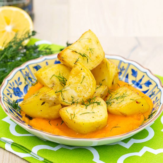 Potatoes w Carrot Ginger Sauce - Recipe photo by slapyodaddybbq