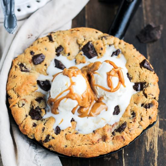 PB Chocolate Chip Skillet Cookie - Recipe photo by bakerita