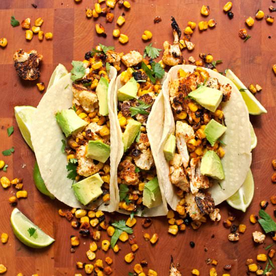 Roasted Corn and Cauliflower Tacos - Recipe photo by 2Teaspoons