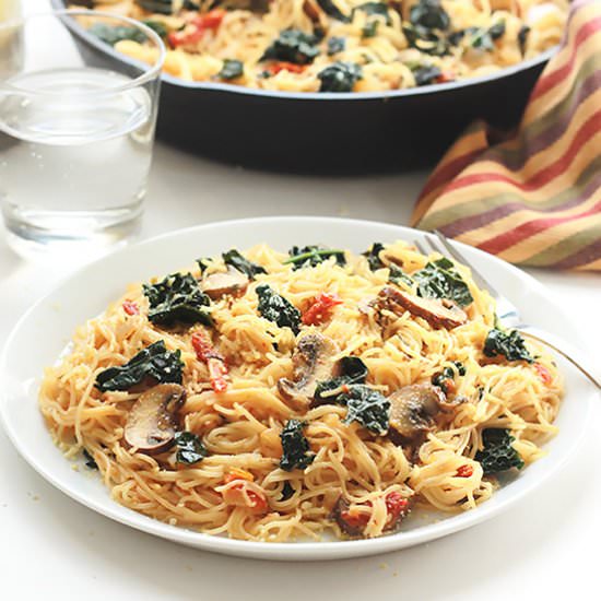 Kale Mushroom Capellini - Recipe photo by Thewholeserving