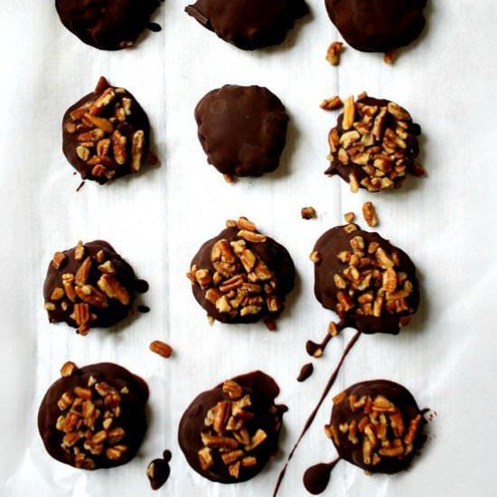 Vegan Chocolate Covered Turtles - Recipe photo by thehealthyfamilyandhome