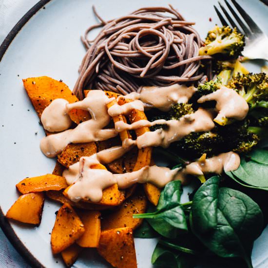 Buckwheat Soba with Tahini Sauce - Recipe photo by frolic chocolate