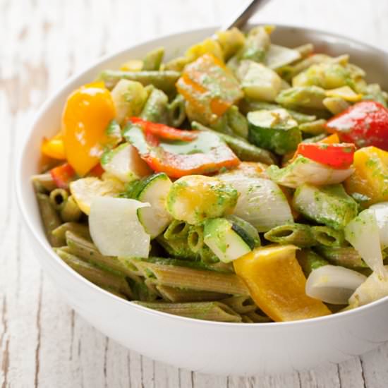 Pasta & Vegetables with Kale Sauce - Recipe photo by Home Baked Joy