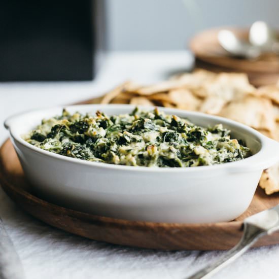 Spinach Artichoke Dip - Recipe photo by Downshiftology
