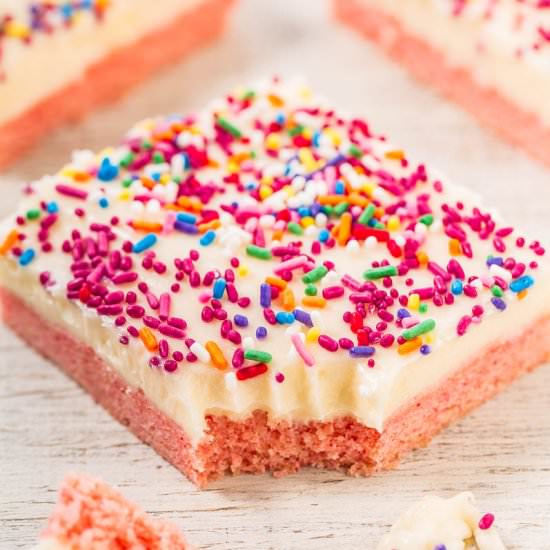 Strawberry Cookie Bars w/ Frosting - Recipe photo by Averie