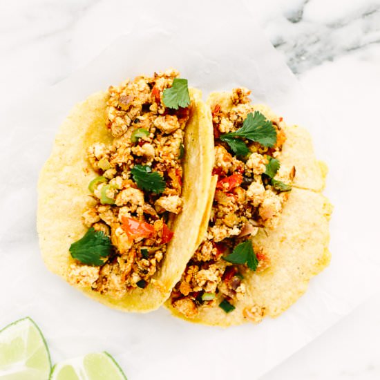 Vegan Migas Tacos - Recipe photo by BlissfulBasil