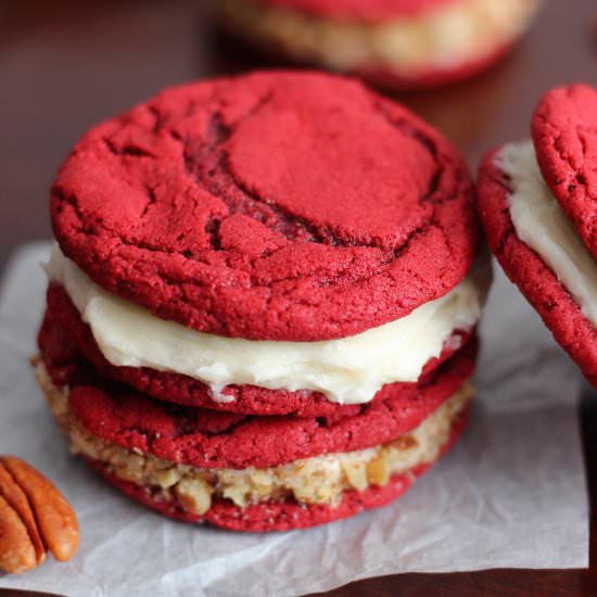 Red Velvet Sandwich Cookies - Recipe photo by cakefordinner