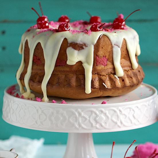 Cherry Almond Ricotta Bundt Cake - Recipe photo by peasandpeonies