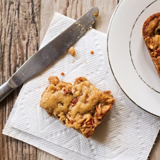 Pecan Toffee Blondies - Recipe photo by cakeoversteak