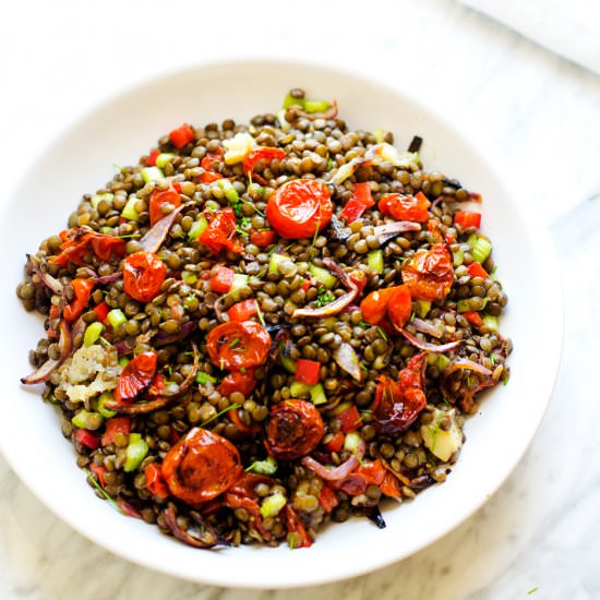 Roasted Garlic Tomato Lentil Salad - Recipe photo by wendypolisi