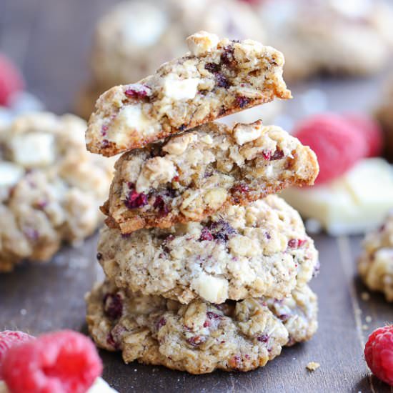 Raspberry White Chocolate Cookies - Recipe photo by bakerita