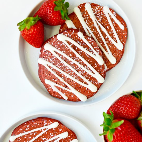 Red Velvet Pancakes & Cream Cheese - Recipe photo by justataste