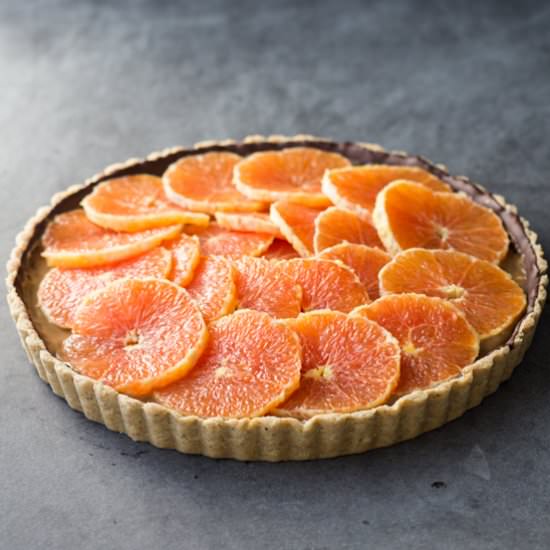 Healthy Almond Caramel Orange Tart - Recipe photo by GreenHealthyCooking