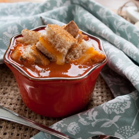 Tomato Soup w/ Grilled Cheese Croutons - Recipe photo by Foodwhine