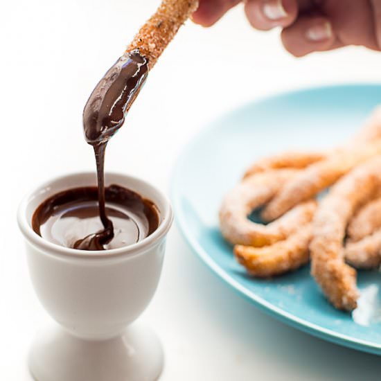 Churros with Dark Chocolate Sauce - Recipe photo by nitinbud