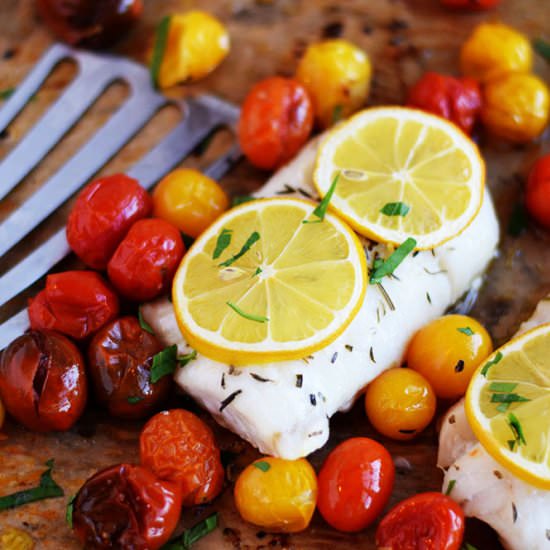 Skinny Roasted Cod with Tomatoes - Recipe photo by Seasonal Cravings