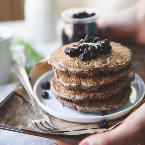 Cinnamon Raisin Oat Bran Pancakes - Recipe photo by Running to the Kitchen