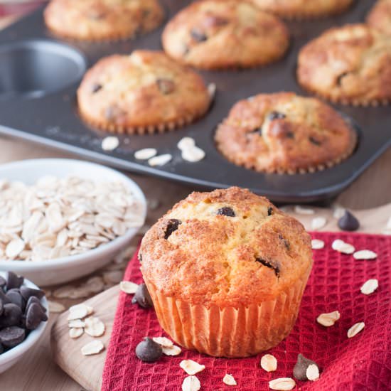Easy Oatmeal Dark Chocolate Chip Muffins - Recipe photo by photosandfood
