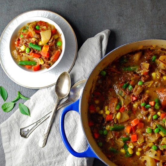 Vegetable Beef and Basil Soup - Recipe photo by cookiesforengland