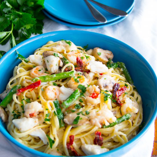 Seafood Linguine Alfredo - Recipe photo by saygraceblog