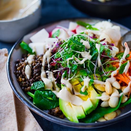 Minted Lentil Veggie Bowl - Recipe photo by Feasting at Home