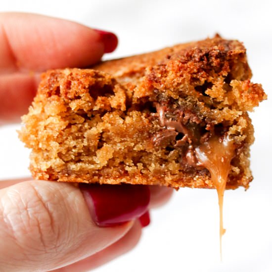Caramel Stuffed Nutella Blondies - Recipe photo by KitchenSanctuary
