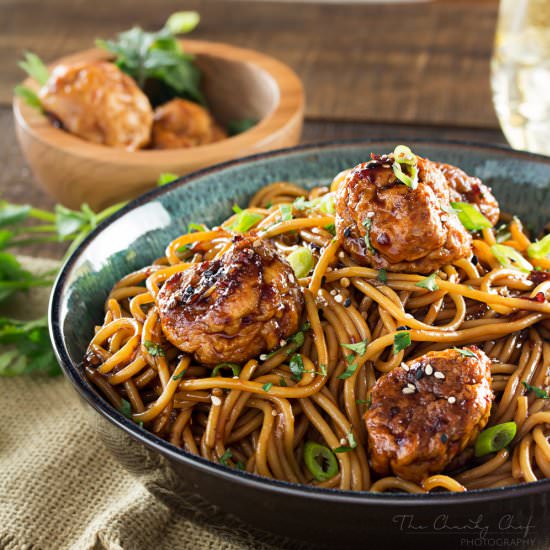 Kung Pao Chicken Spaghetti and Meatballs - Recipe photo by The Chunky Chef