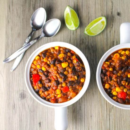 Lentil and Black Bean Chili - Recipe photo by Tastefulventure