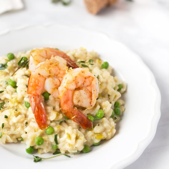 Champagne-Leek Risotto with Shrimp - Recipe photo by stripedspatula