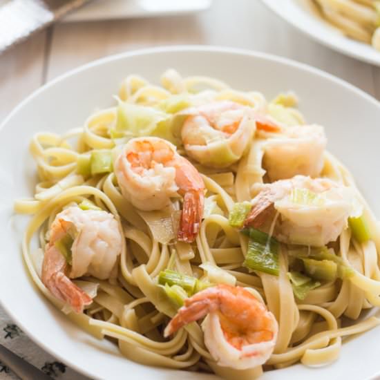 Fettuccine with Shrimp and Leeks - Recipe photo by cupcakesandhammers